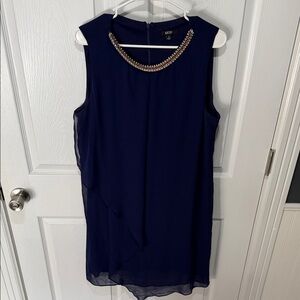MSK Navy Dress with Gold Chain Accent